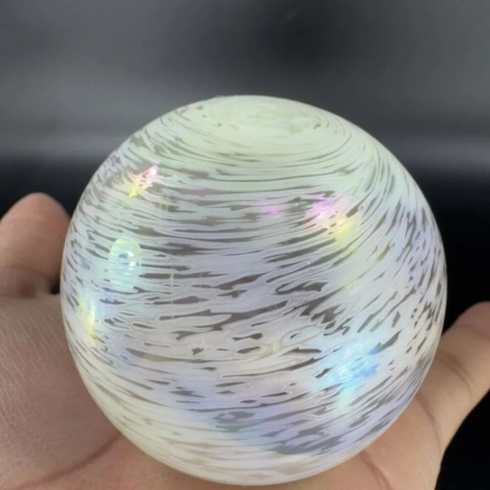 Vintage‎ Venetian Glass Paperweight Figure Italian Glass Iridescent White Swirl
